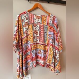 Oddi Oddy Floral Patchwork Oversized Top Womens Sz M/L Floral Short Sleeve Boho